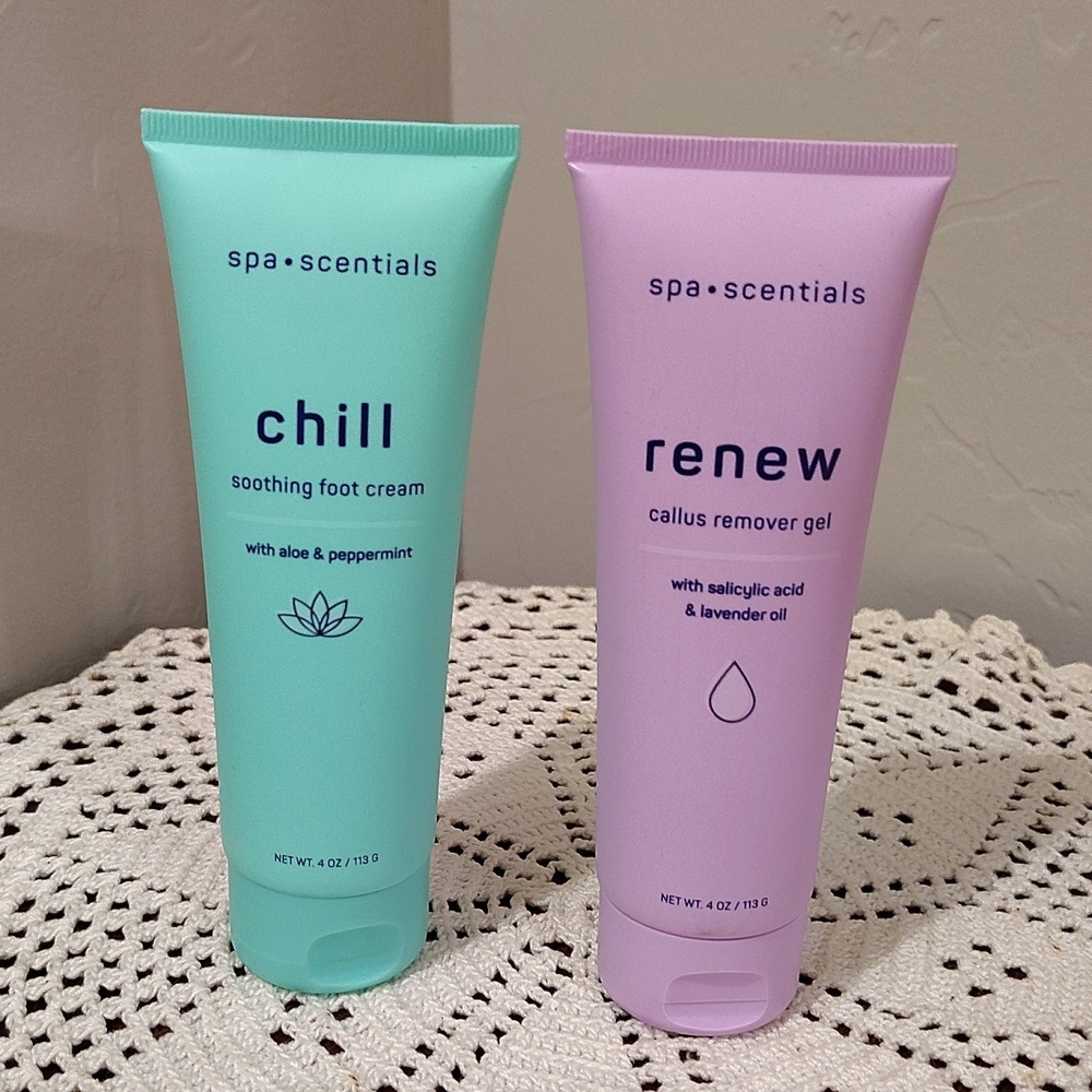 Spa Scentials Renew & Chill Foot Callus Remover Gel & Soothing Foot Cream New